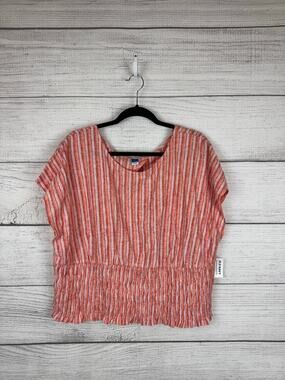 Old Navy Plus Size Orange Coral Stripe Linen Blend Smocked Cutout Top Size 3X